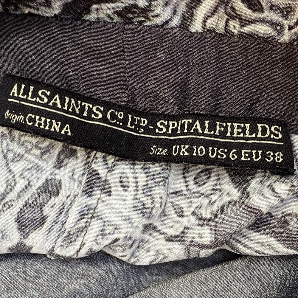 Vintage All Saints gray white print drawstring waist side tie bow detail shorts - Picture 5 of 5